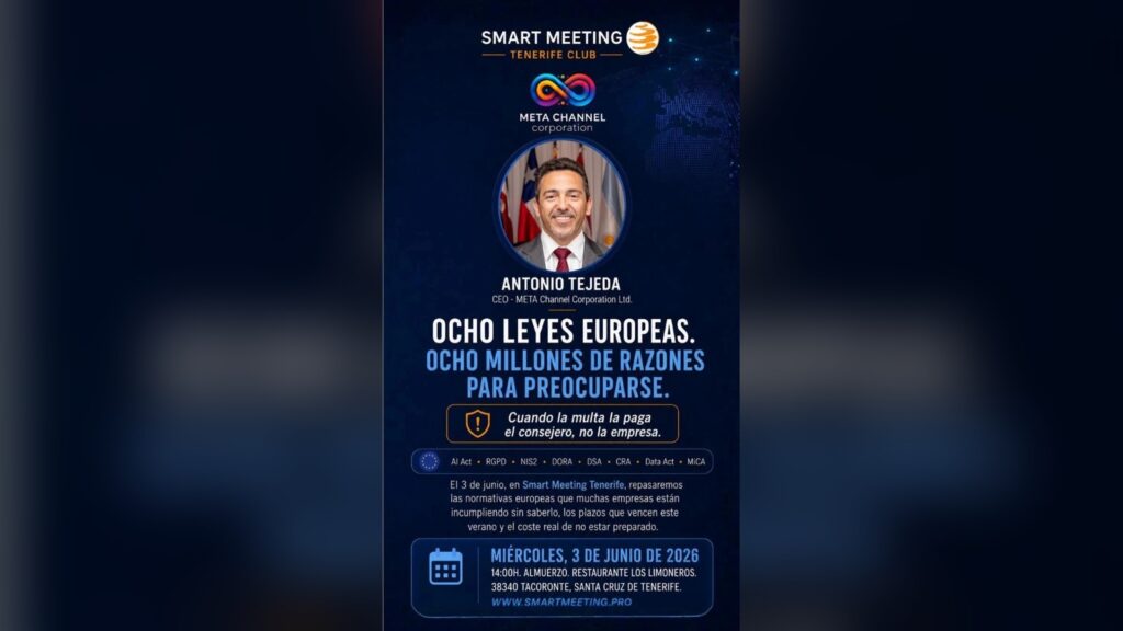 Cartel de la charla de Antonio Tejeda en Smart Meeting Tenerife, 3 de junio de 2026