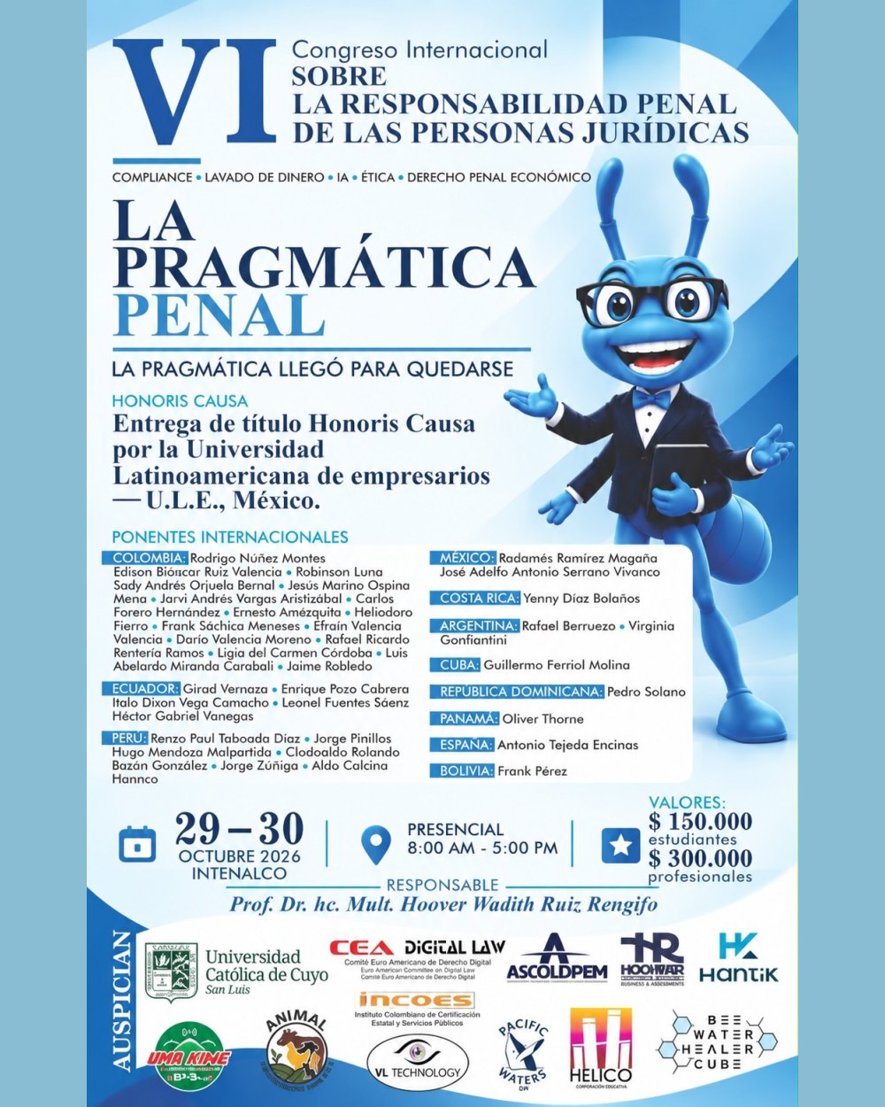 Poster for the 6th International Congress on the Criminal Liability of Legal Persons, “Criminal Pragmatics”, 29–30 October 2026 at INTENALCO